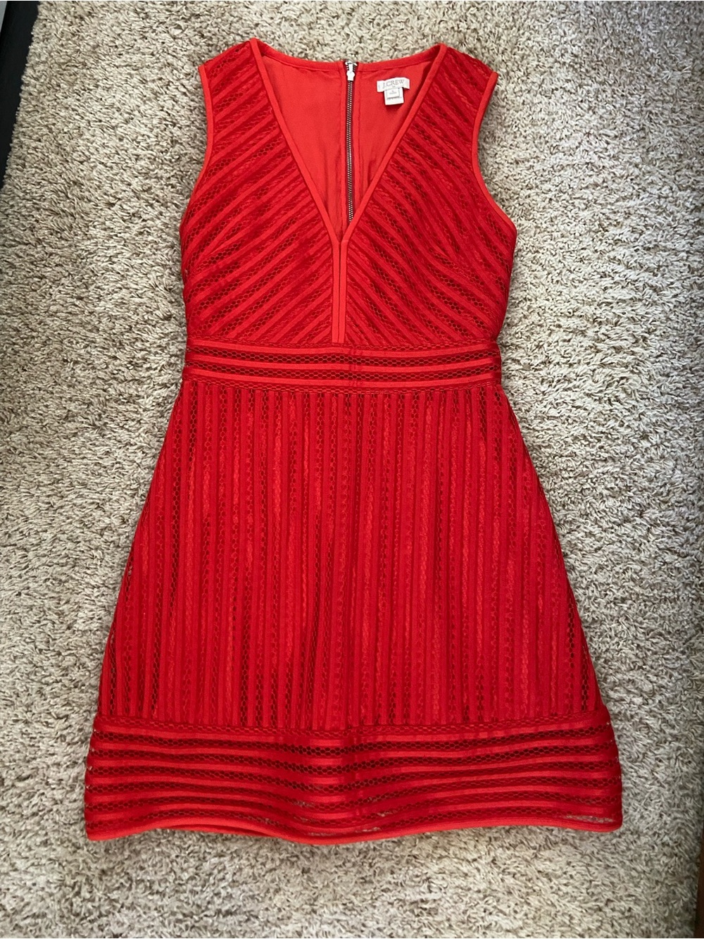 J. Crew Red Sleeveless V-Neck Lace Fit & Flare Mini Dress